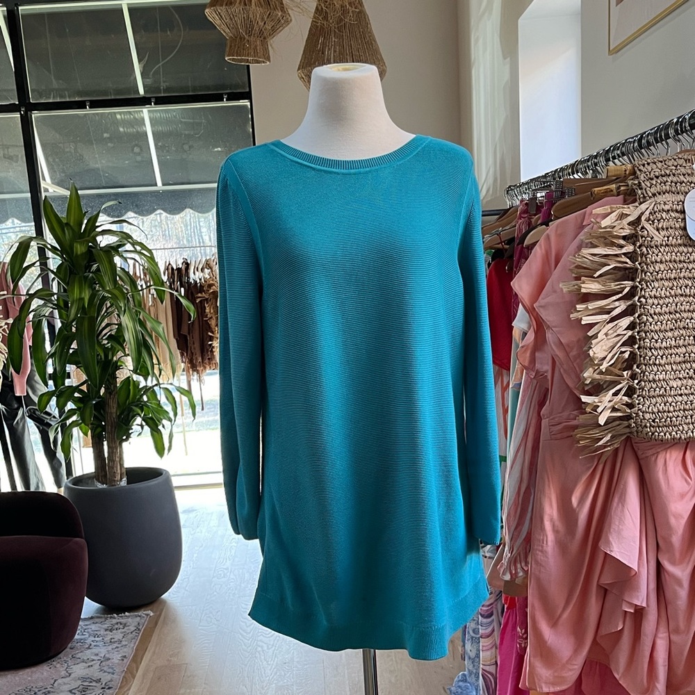Talbots Spring Dress, Textured Teal, Large, EUC